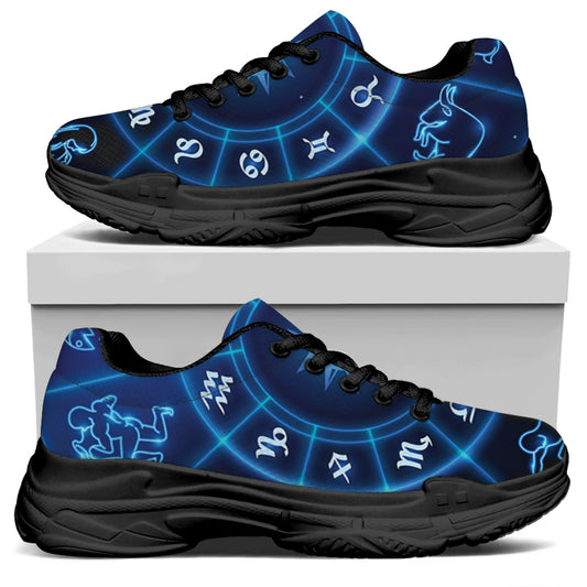 Blue Light Zodiac Circle Print Black Chunky Shoes