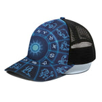 Blue Light Zodiac Circle Print Black Mesh Trucker Cap