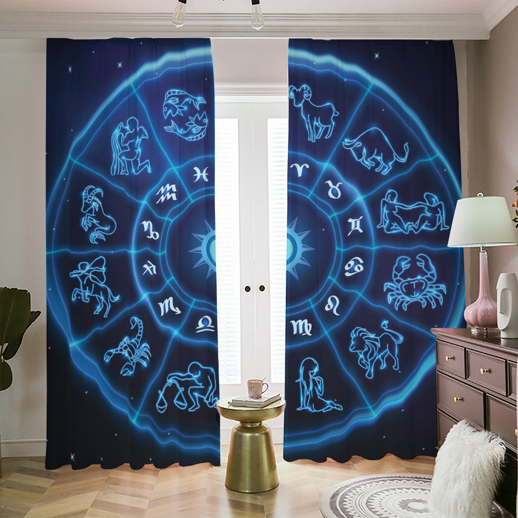 Blue Light Zodiac Circle Print Blackout Pencil Pleat Curtains