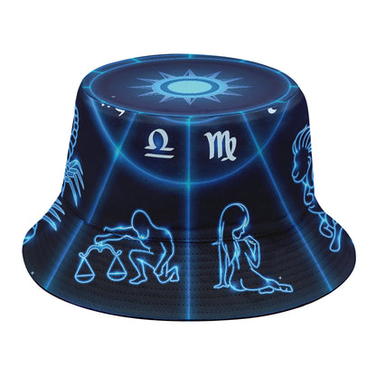 Blue Light Zodiac Circle Print Bucket Hat