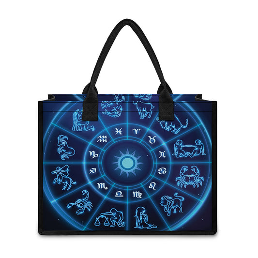 Blue Light Zodiac Circle Print Canvas Tote Bag