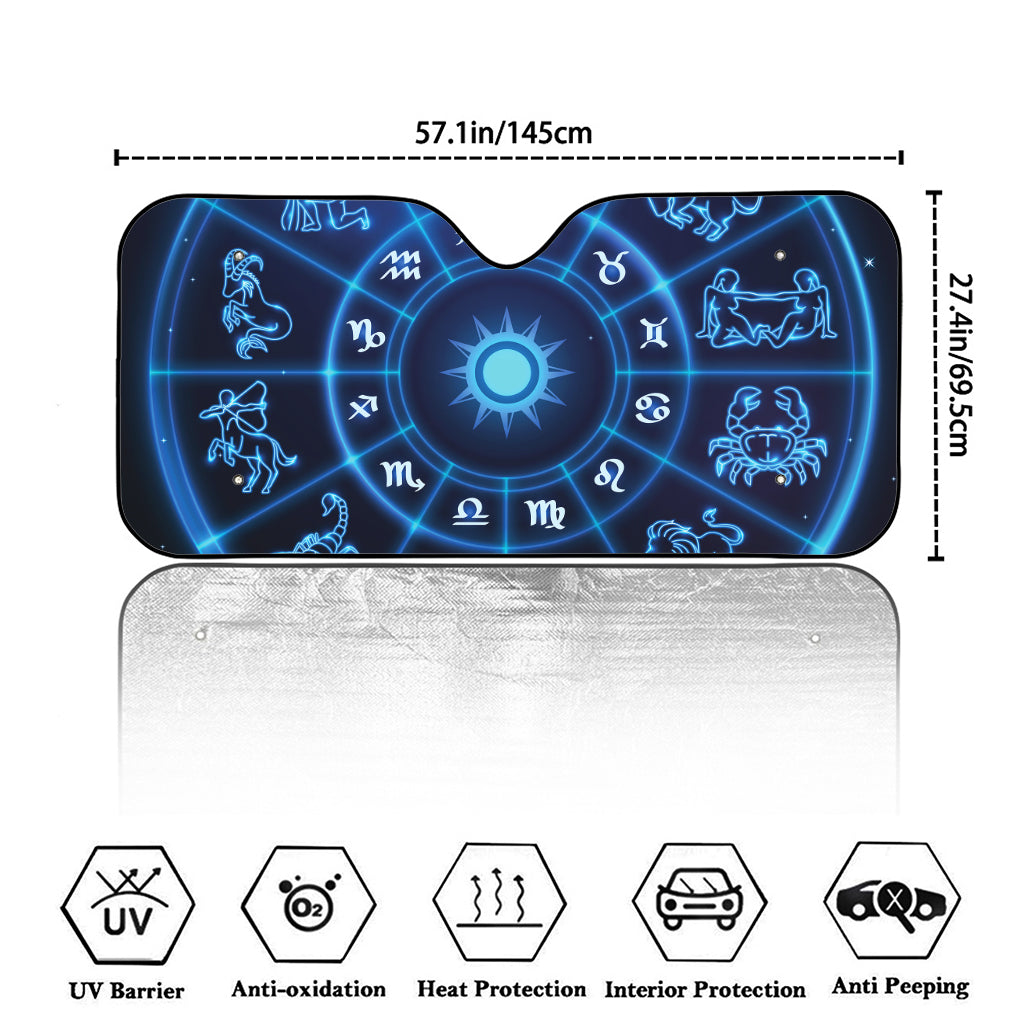 Blue Light Zodiac Circle Print Car Windshield Sun Shade