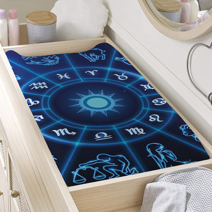 Blue Light Zodiac Circle Print Changing Pad Cover