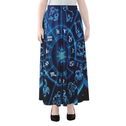 Blue Light Zodiac Circle Print Chiffon Maxi Skirt