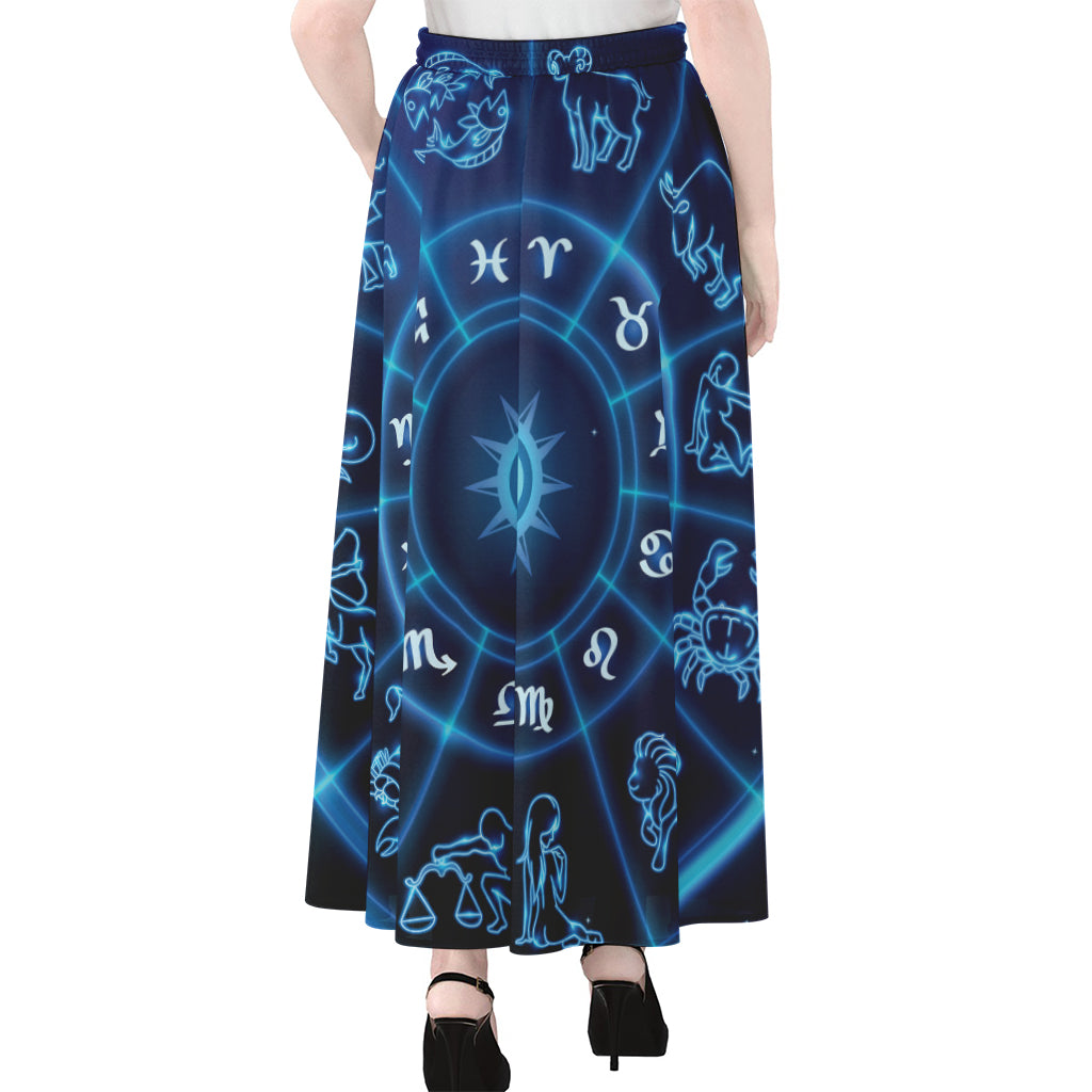 Blue Light Zodiac Circle Print Chiffon Maxi Skirt