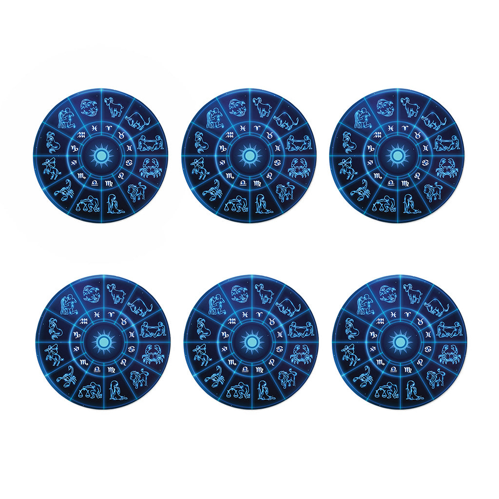 Blue Light Zodiac Circle Print Coaster Set