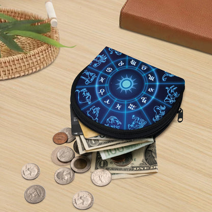 Blue Light Zodiac Circle Print Coin Purse