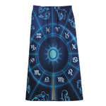 Blue Light Zodiac Circle Print Cotton Front Slit Maxi Skirt