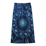 Blue Light Zodiac Circle Print Cotton Front Slit Maxi Skirt