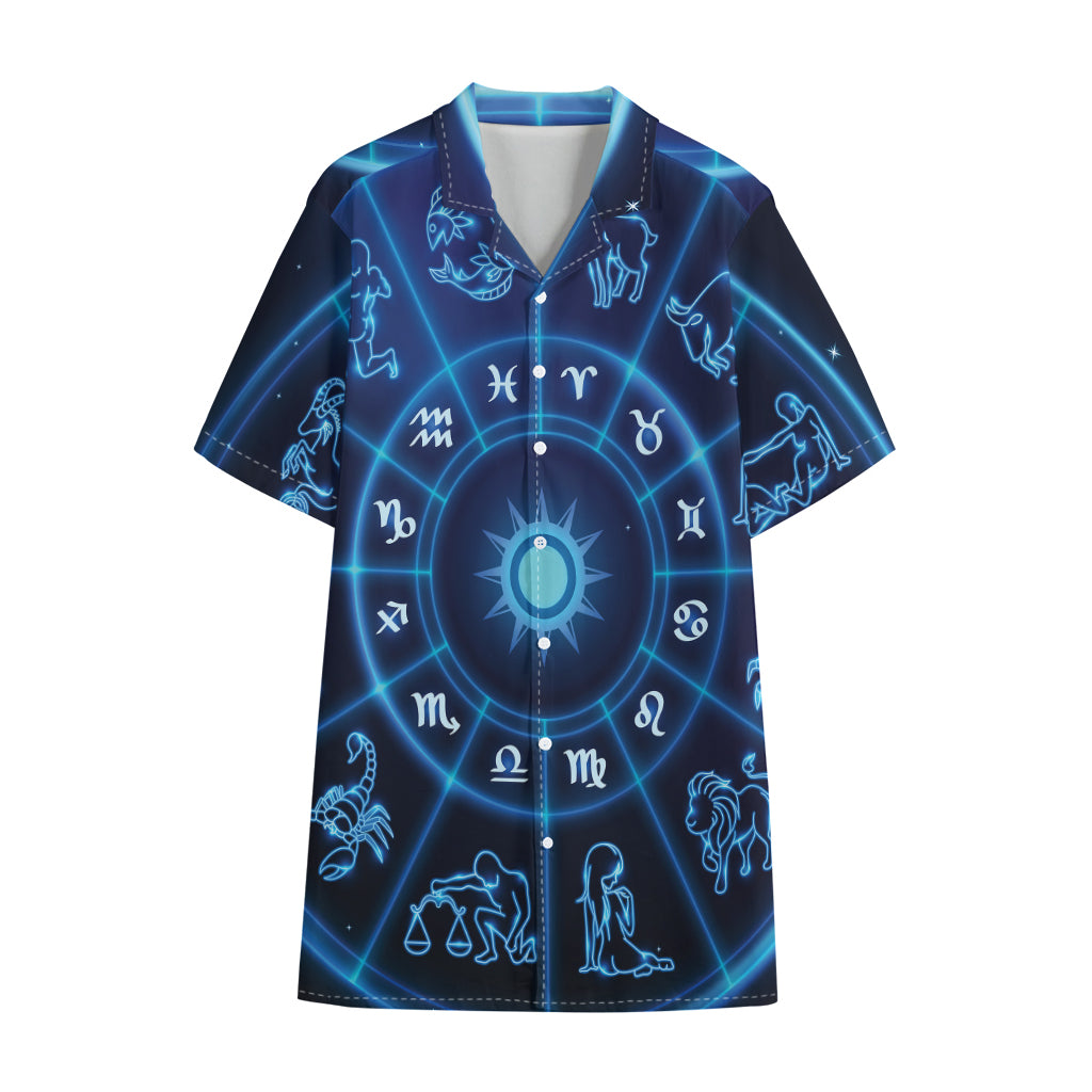Blue Light Zodiac Circle Print Cotton Hawaiian Shirt
