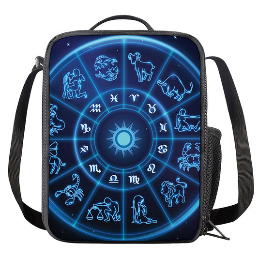 Blue Light Zodiac Circle Print Crossbody Lunch Bag