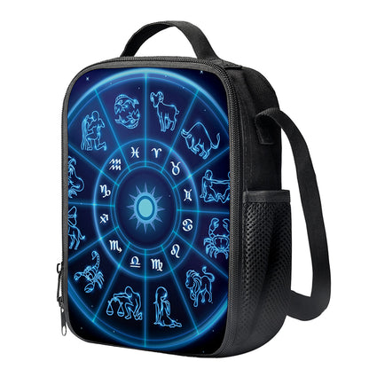 Blue Light Zodiac Circle Print Crossbody Lunch Bag