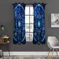 Blue Light Zodiac Circle Print Grommet Curtain Panels