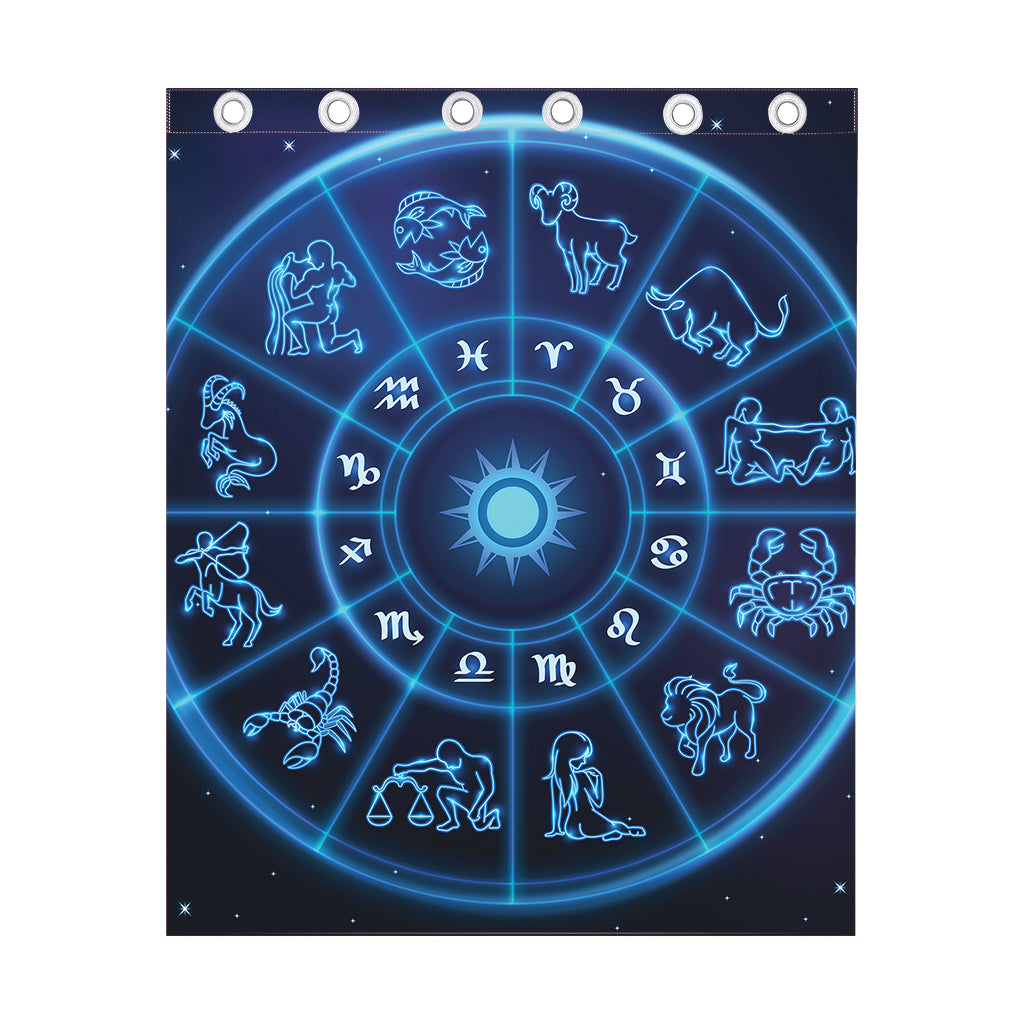 Blue Light Zodiac Circle Print Curtain