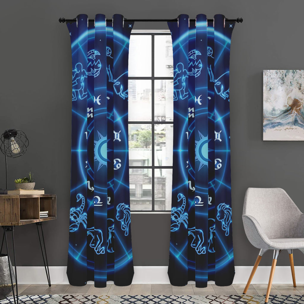 Blue Light Zodiac Circle Print Curtain