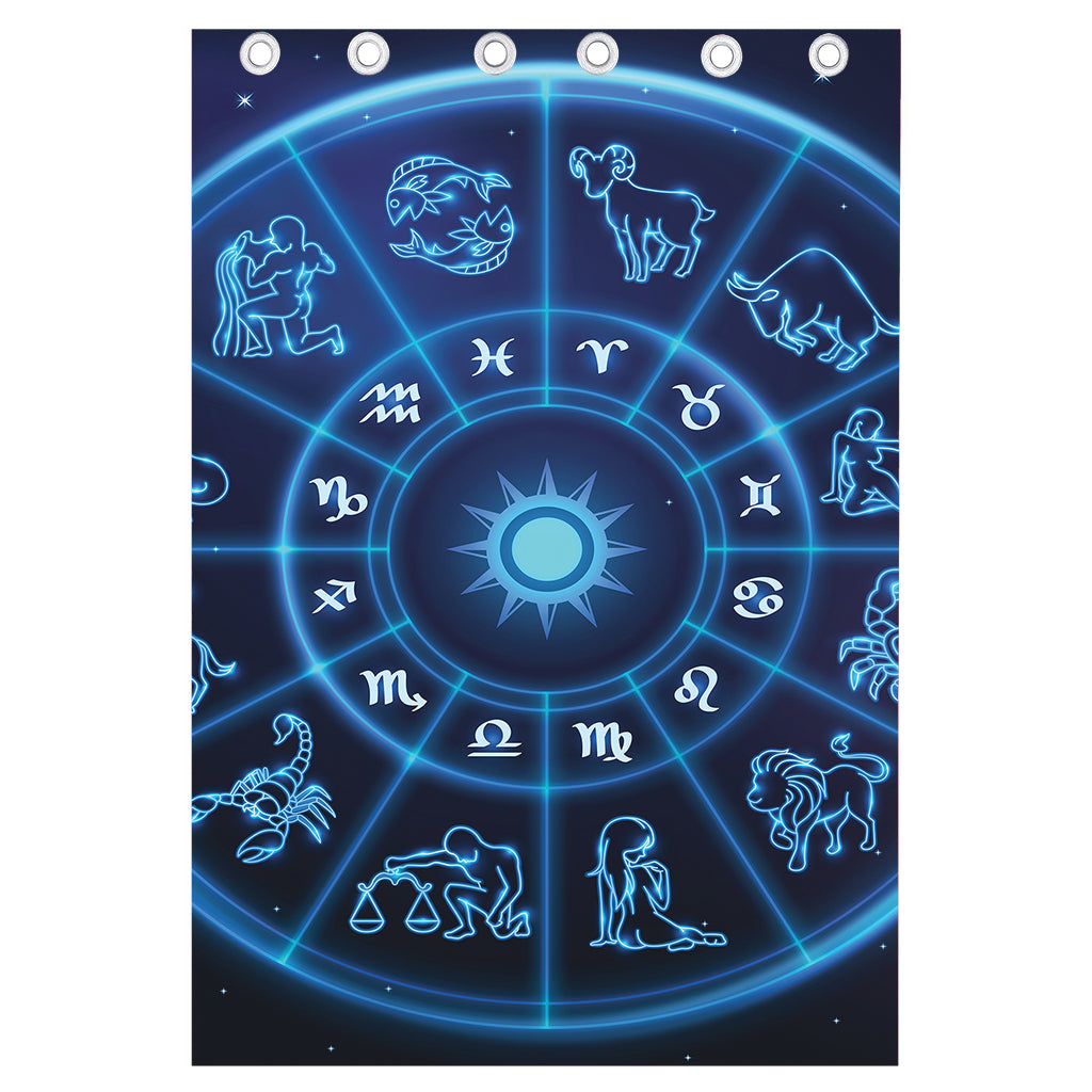 Blue Light Zodiac Circle Print Curtain