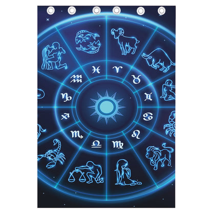 Blue Light Zodiac Circle Print Curtain