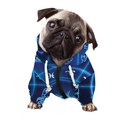 Blue Light Zodiac Circle Print Dog Zip Up Hoodie