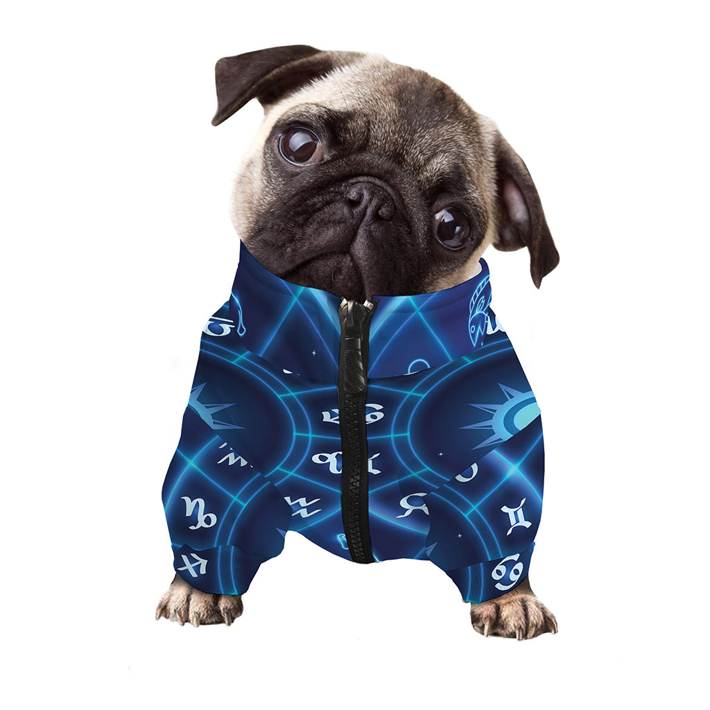 Blue Light Zodiac Circle Print Dog Zip Up Jacket