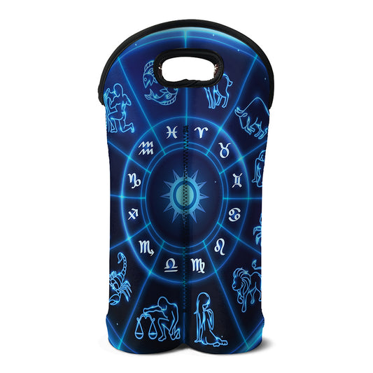 Blue Light Zodiac Circle Print Double Neoprene Wine Tote