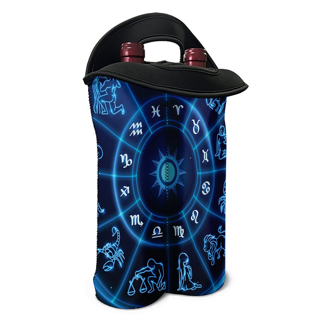 Blue Light Zodiac Circle Print Double Neoprene Wine Tote