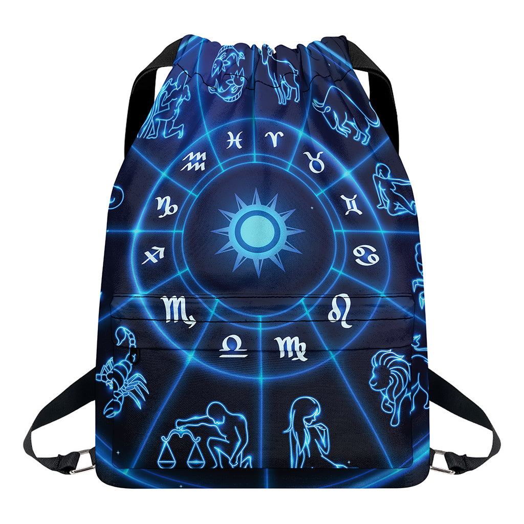 Blue Light Zodiac Circle Print Drawstring Backpack