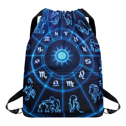 Blue Light Zodiac Circle Print Drawstring Backpack