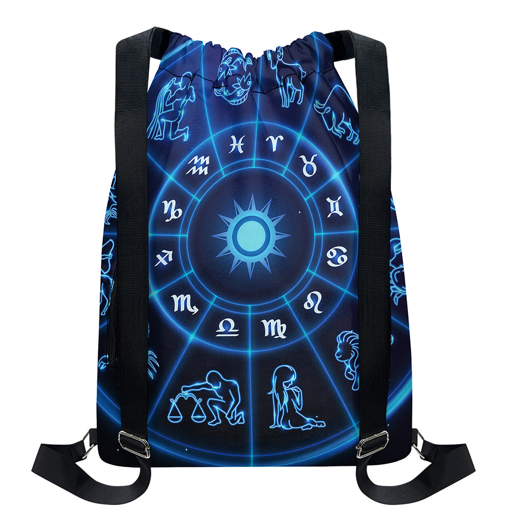 Blue Light Zodiac Circle Print Drawstring Backpack