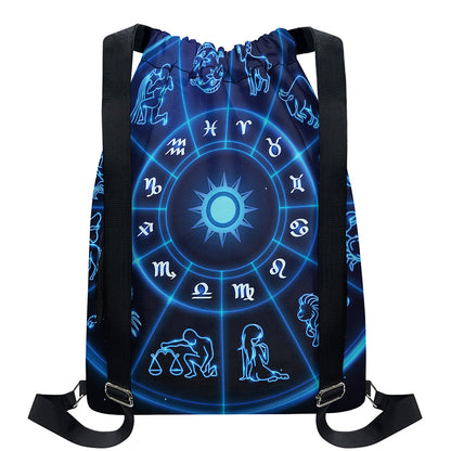 Blue Light Zodiac Circle Print Drawstring Backpack