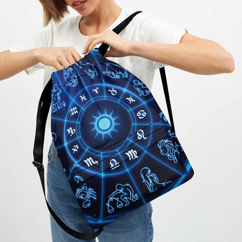 Blue Light Zodiac Circle Print Drawstring Backpack