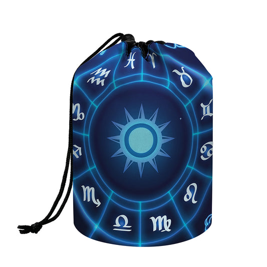 Blue Light Zodiac Circle Print Drawstring Makeup Bag