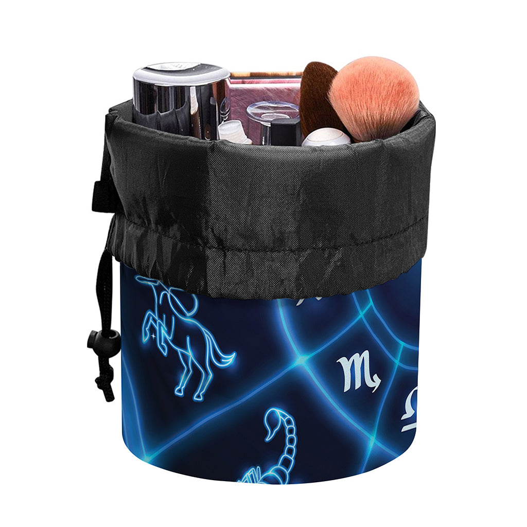Blue Light Zodiac Circle Print Drawstring Makeup Bag