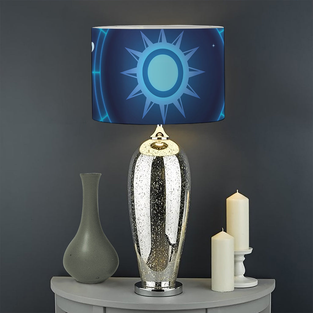 Blue Light Zodiac Circle Print Drum Lamp Shade