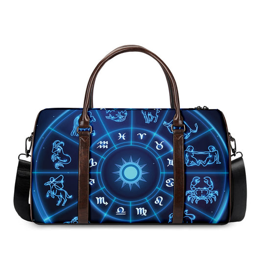 Blue Light Zodiac Circle Print Duffle Bag