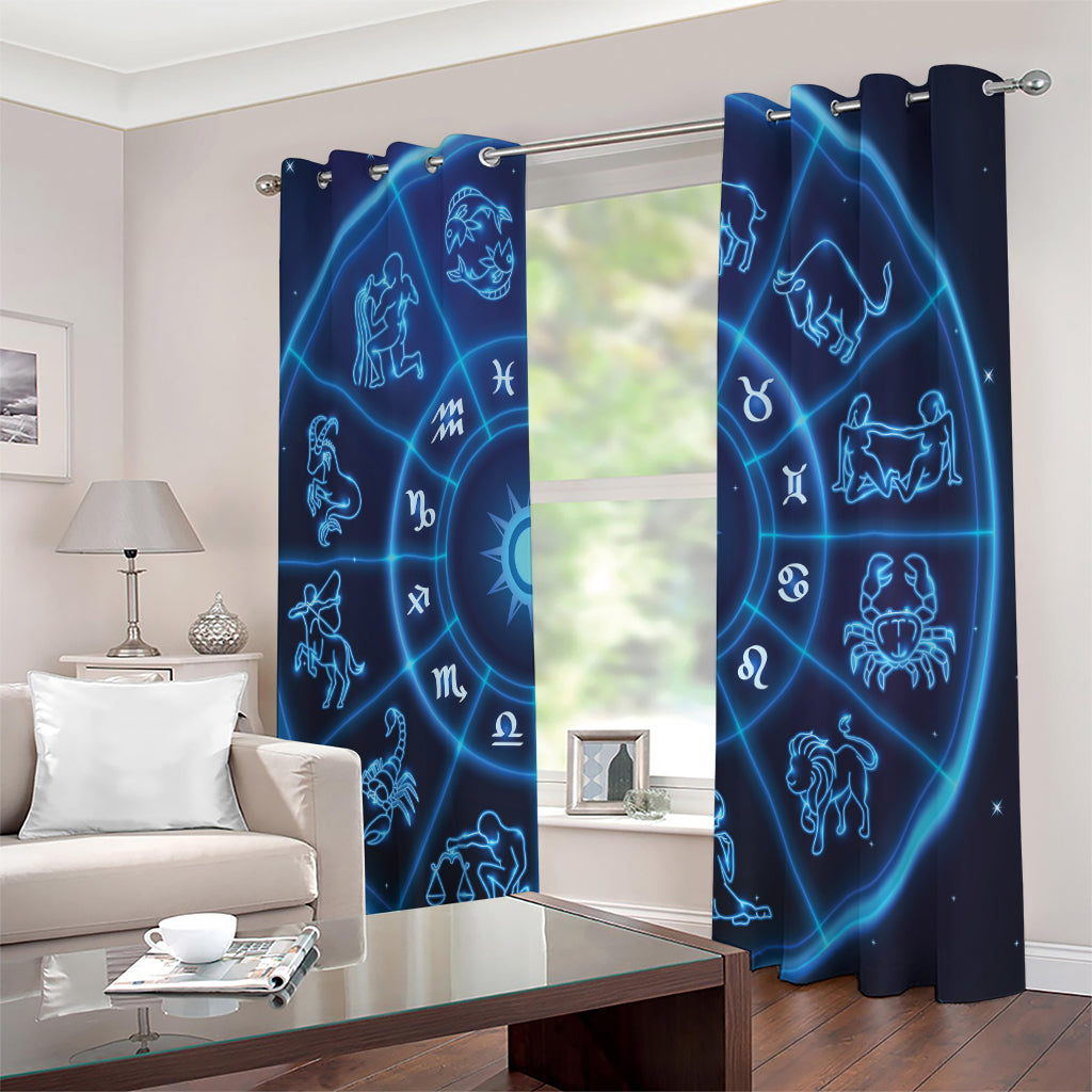 Blue Light Zodiac Circle Print Extra Wide Grommet Curtains