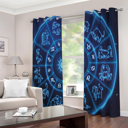 Blue Light Zodiac Circle Print Extra Wide Grommet Curtains