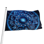 Blue Light Zodiac Circle Print Flag