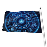 Blue Light Zodiac Circle Print Flag