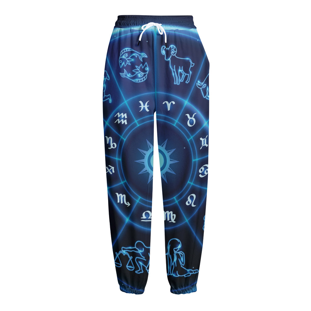 Blue Light Zodiac Circle Print Fleece Lined Knit Pants