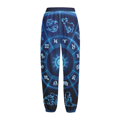 Blue Light Zodiac Circle Print Fleece Lined Knit Pants