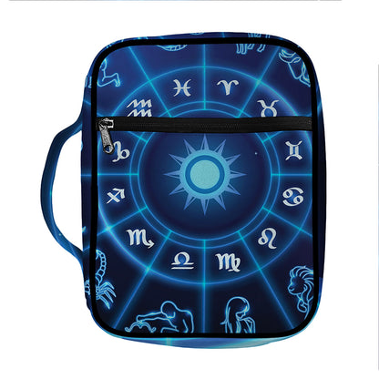 Blue Light Zodiac Circle Print Front Pocket Bible Bag