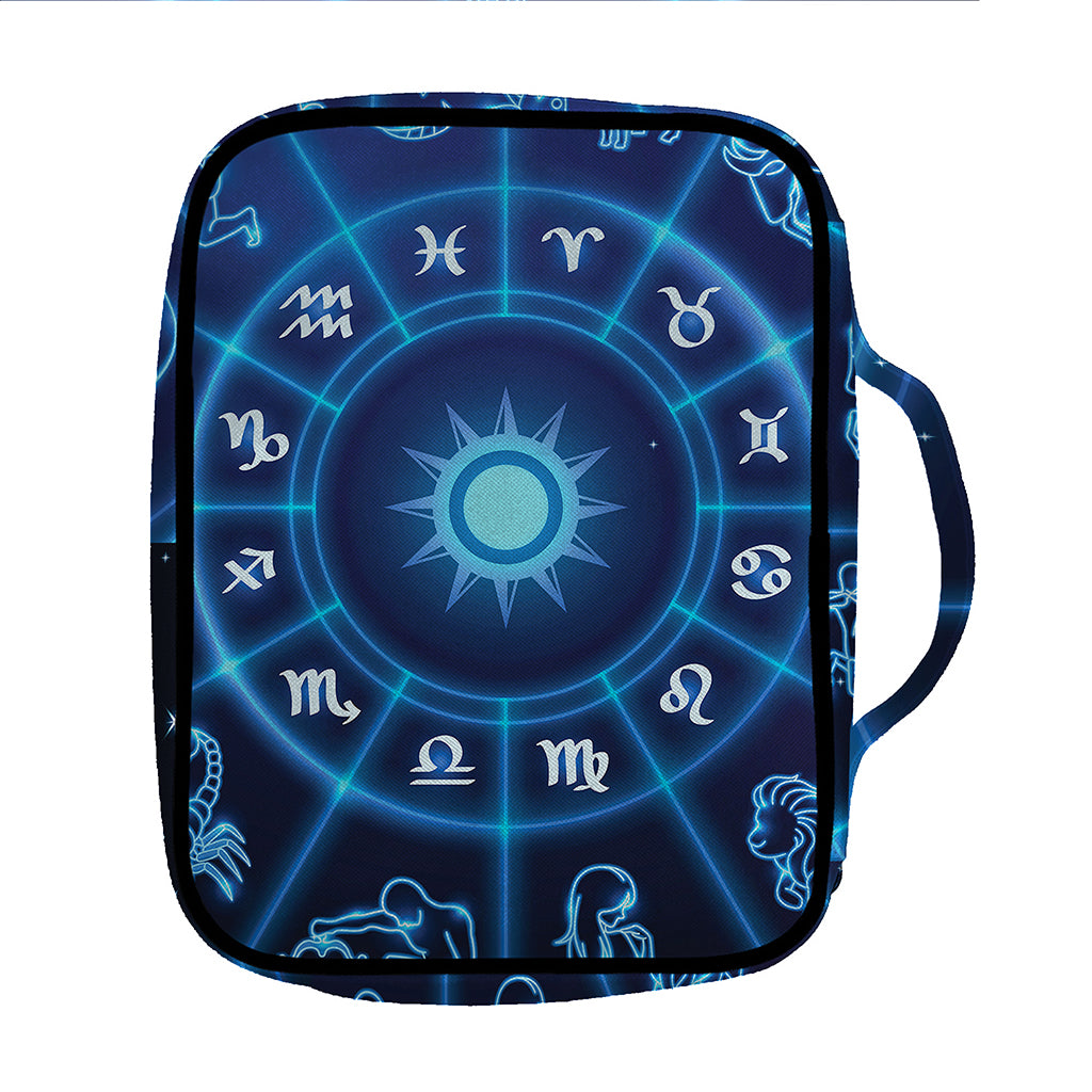 Blue Light Zodiac Circle Print Front Pocket Bible Bag