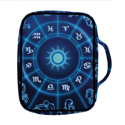 Blue Light Zodiac Circle Print Front Pocket Bible Bag
