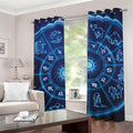 Blue Light Zodiac Circle Print Grommet Curtains
