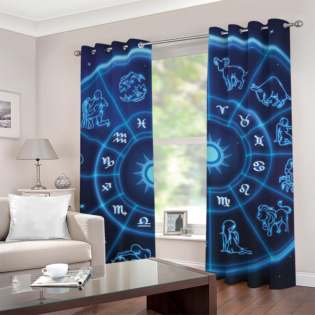 Blue Light Zodiac Circle Print Grommet Curtains