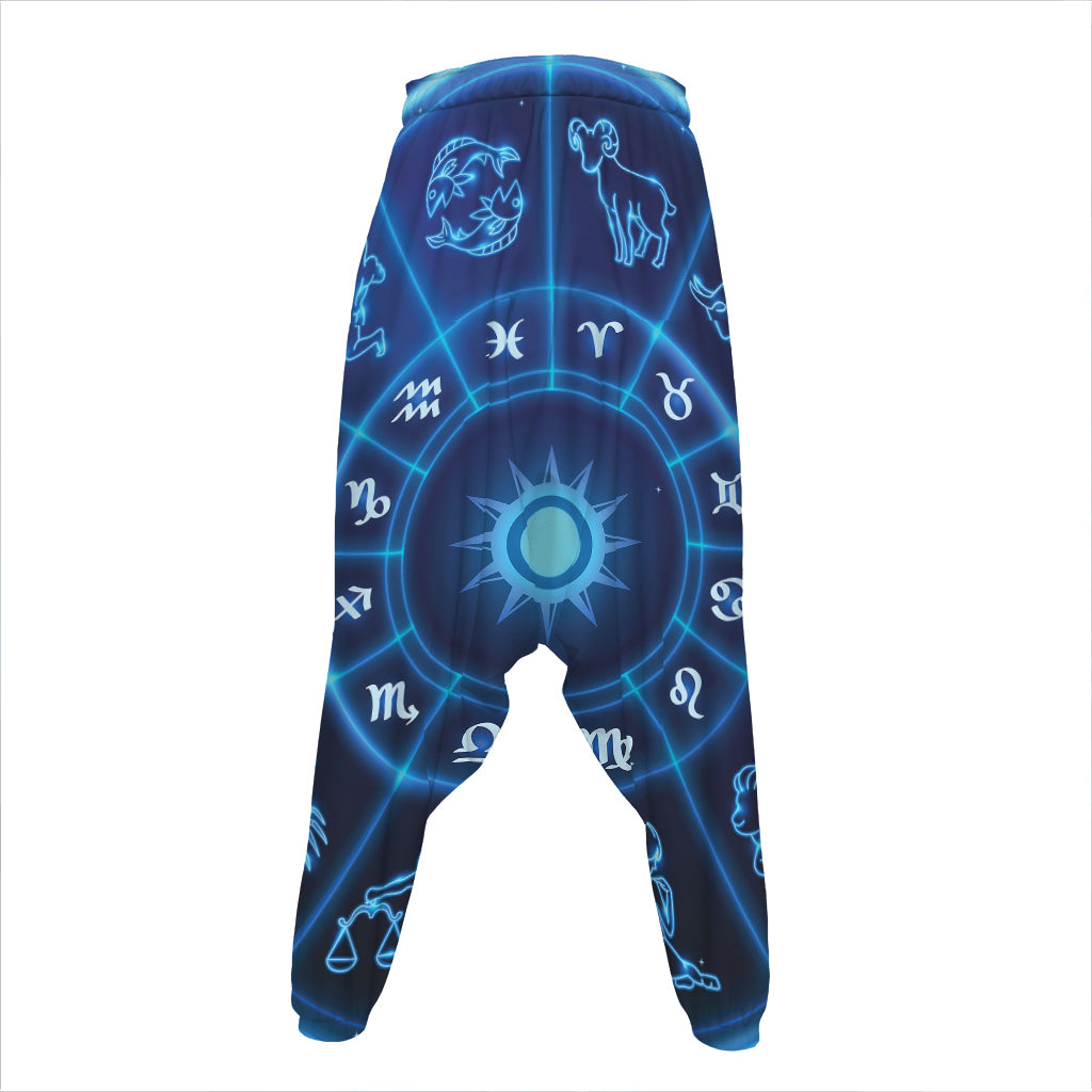 Blue Light Zodiac Circle Print Hammer Pants