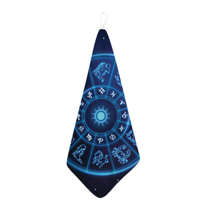 Blue Light Zodiac Circle Print Hand Towel