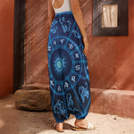 Blue Light Zodiac Circle Print Harem Pants