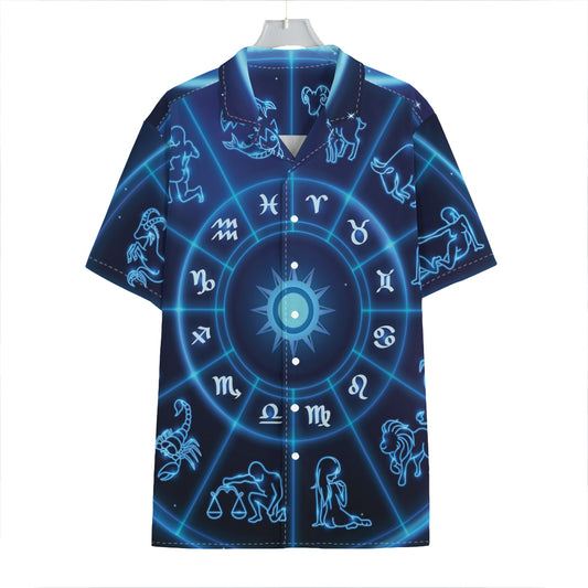 Blue Light Zodiac Circle Print Hawaiian Shirt