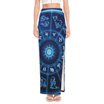 Blue Light Zodiac Circle Print High Slit Maxi Skirt